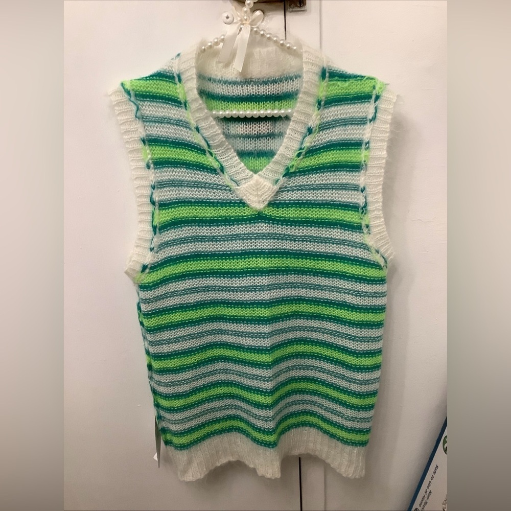 Marni Fuzzy Wuzzy Mohair Iconic Brushed Stripes V-Neck Unisex Vest NWOT​​ - Picture 8 of 10